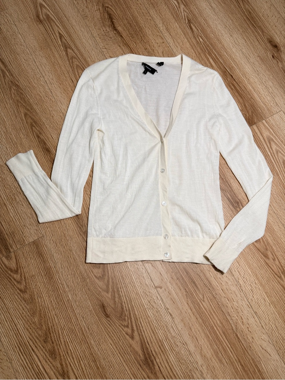 Theory Womens Cream 100% Merino Wool V-Neck Button Cardigan Sweater Size S